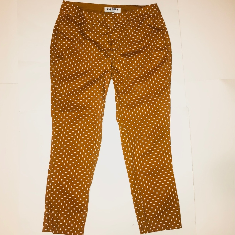 Old Navy Women’s Pixie Skinny Ankle Cropped Copper Brown White Polka Dot Pants 0